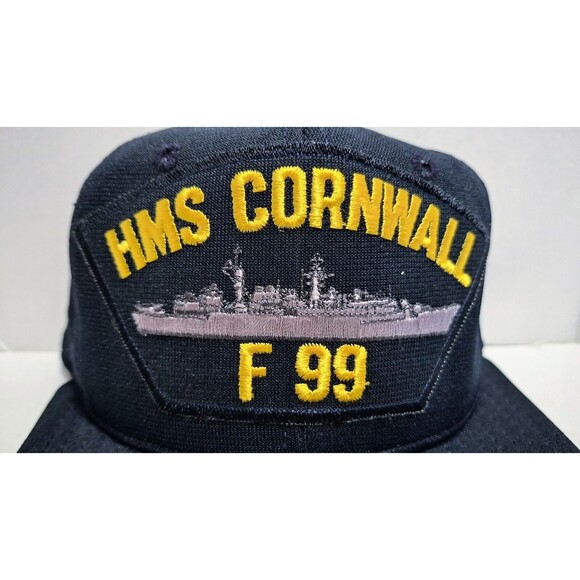 VINTAGE AJD BASEBALL CAPS ROYAL NAVY HMS CORNWALL F 99 SNAPBACK HAT MADE IN USA - Picture 2 of 7